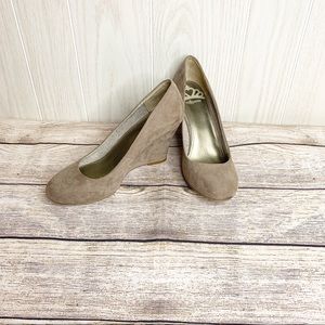 Fergalicious soft tan suede women's heels